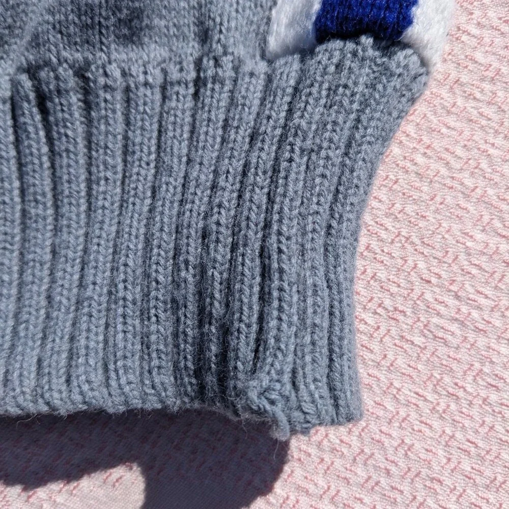 Vintage 70s Cheerleading Varsity Sweater 34 XS Gray Blue Striped V Neck Cheer - Picture 14 of 14